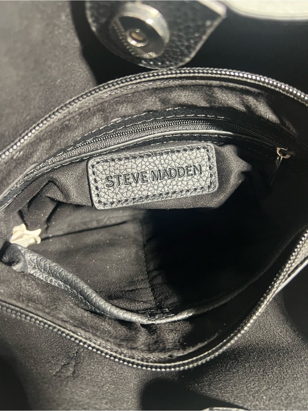Steve Madden Black Pebbled Faux Leather Stud-Trim Bucket Bag - Picture 12 of 16
